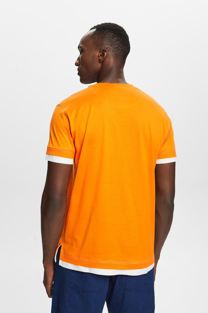 T-shirt girocollo dall’effetto a strati, 100% cotone, BRIGHT ORANGE, detail image number 3