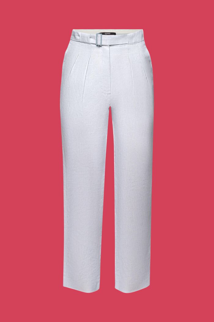 Pantaloni chino cropped in misto lino con cintura fissa, LIGHT BLUE LAVENDER, detail image number 7