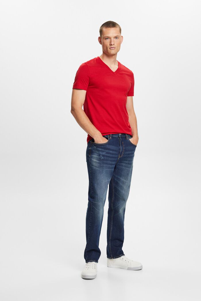 T-shirt con scollo a V, realizzata in jersey di 100% cotone, DARK RED, detail image number 4