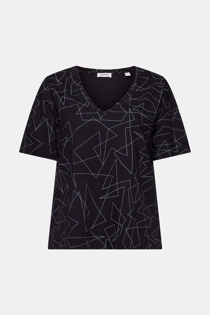 T-shirt stampata in cotone con scollo a V, BLACK, detail image number 6