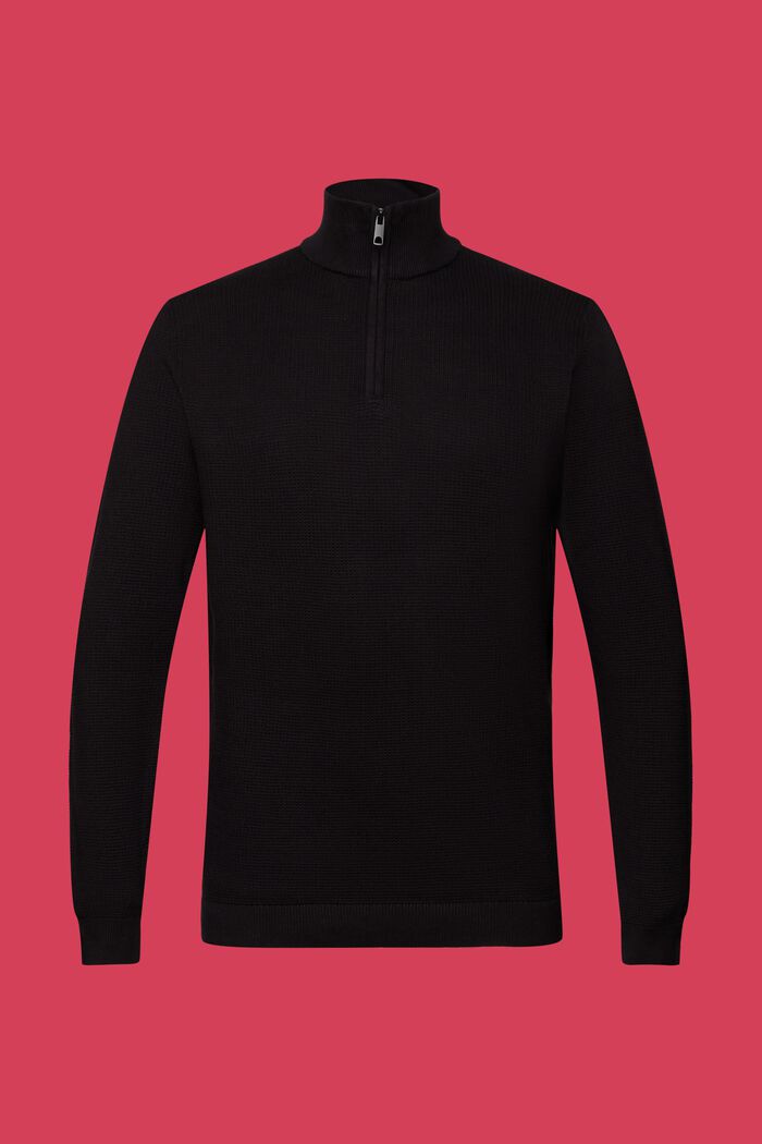 Pullover con zip in 100% cotone Pima, BLACK, detail image number 6