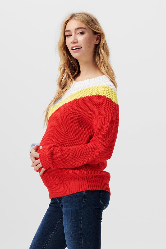 Pullover in maglia a blocchi di colore, cotone biologico, RED, detail image number 2