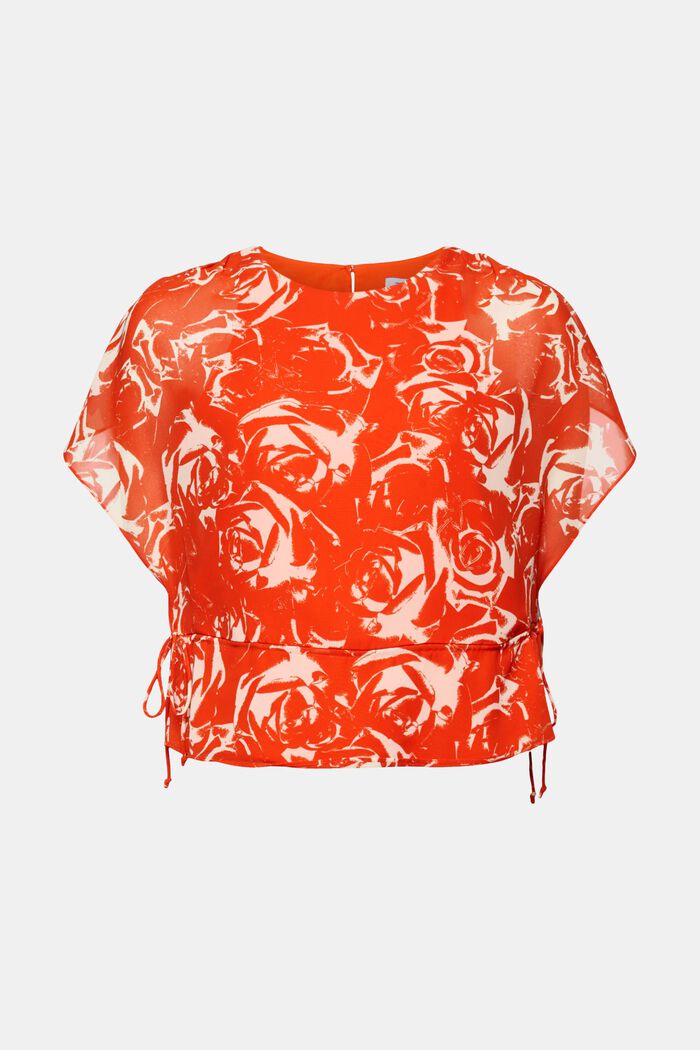 Blusa in chiffon con coulisse e stampa, BRIGHT ORANGE, detail image number 6