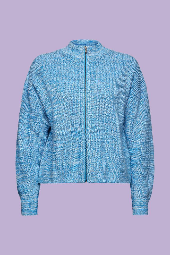 Cardigan marmorizzato in maglia con zip, PASTEL BLUE, detail image number 6