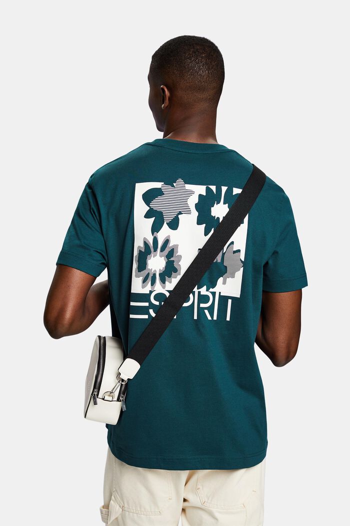 T-shirt in cotone con logo, DARK TEAL GREEN, detail image number 2
