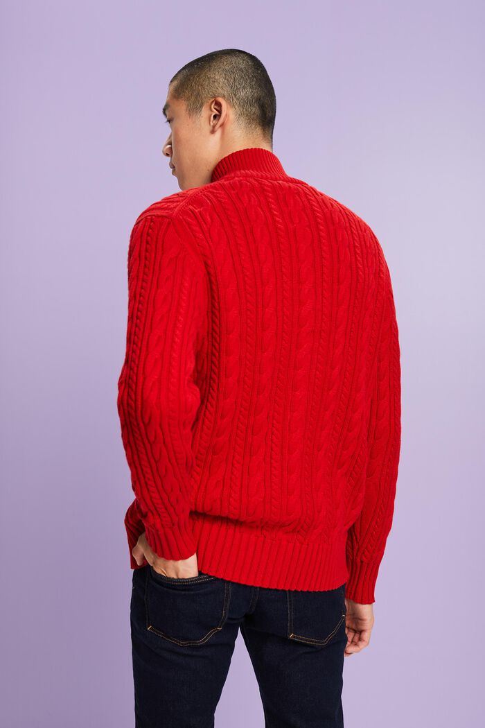 Cardigan in cotone biologico lavorato a maglia intrecciata, DARK RED, detail image number 3