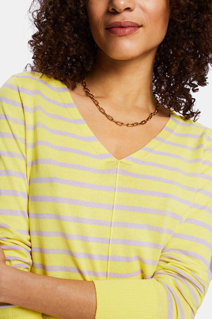 Pullover con scollo a V in cotone a righe, PASTEL YELLOW, detail image number 2