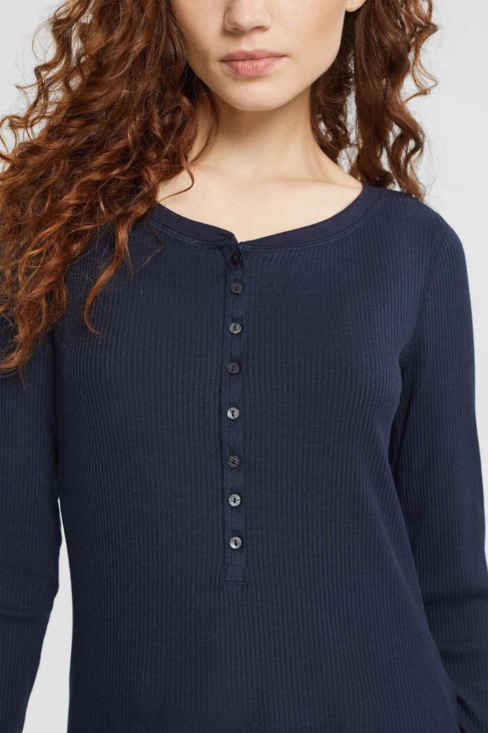 Maglia a maniche lunghe in stile henley, NAVY, detail image number 0