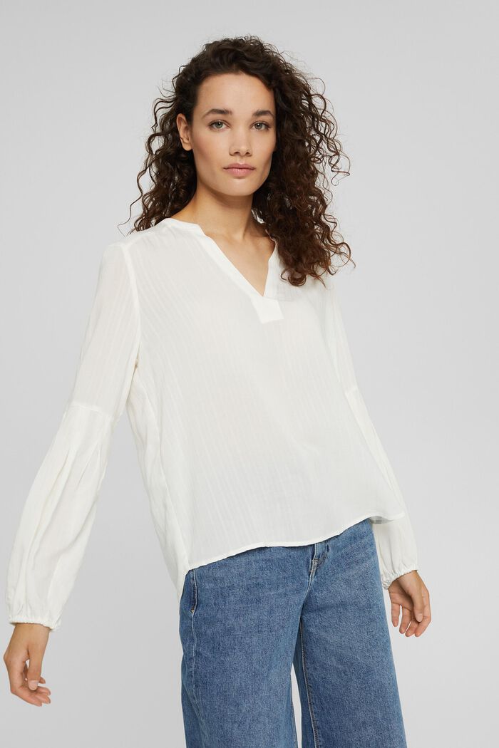Blusa con righe strutturate, LENZING™ ECOVERO™, OFF WHITE, detail image number 0
