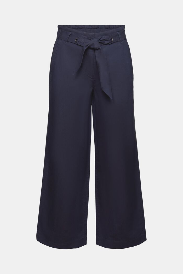 Pantaloni culotte cropped in lino e cotone, NAVY, detail image number 7
