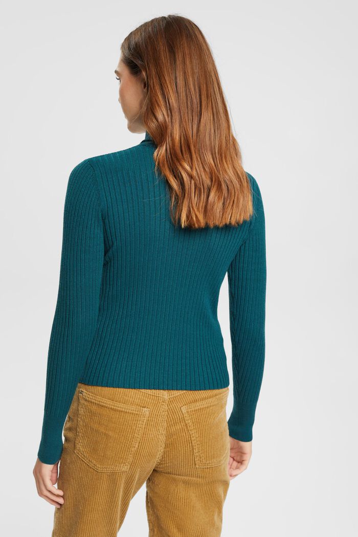 Pullover dolcevita in maglia a coste, TEAL GREEN, detail image number 3
