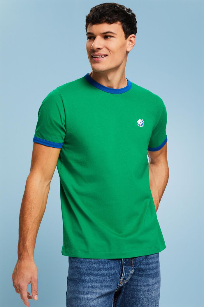 T-shirt in cotone a girocollo con logo, GREEN, detail image number 0
