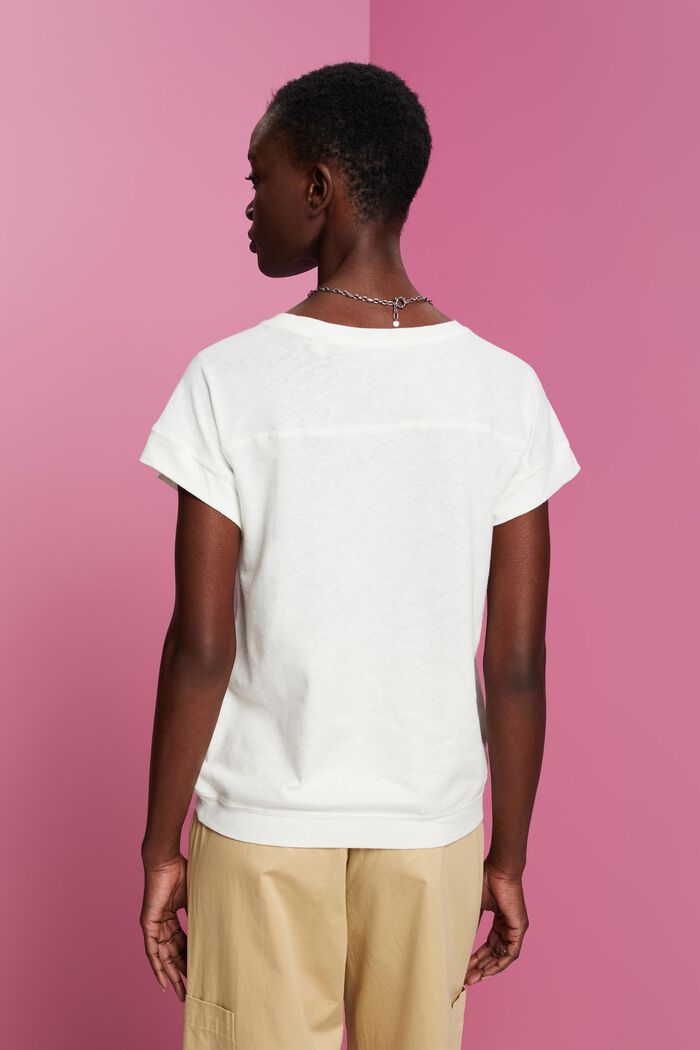Maglietta in misto cotone e lino, OFF WHITE, detail image number 3
