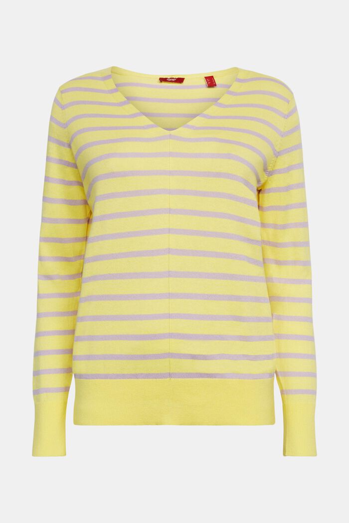 Pullover con scollo a V in cotone a righe, PASTEL YELLOW, detail image number 6