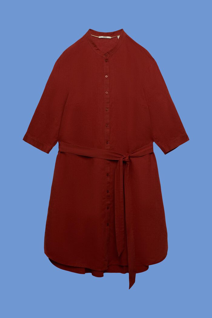 CURVY Abito camicia con cintura, misto lino e cotone, TERRACOTTA, detail image number 5