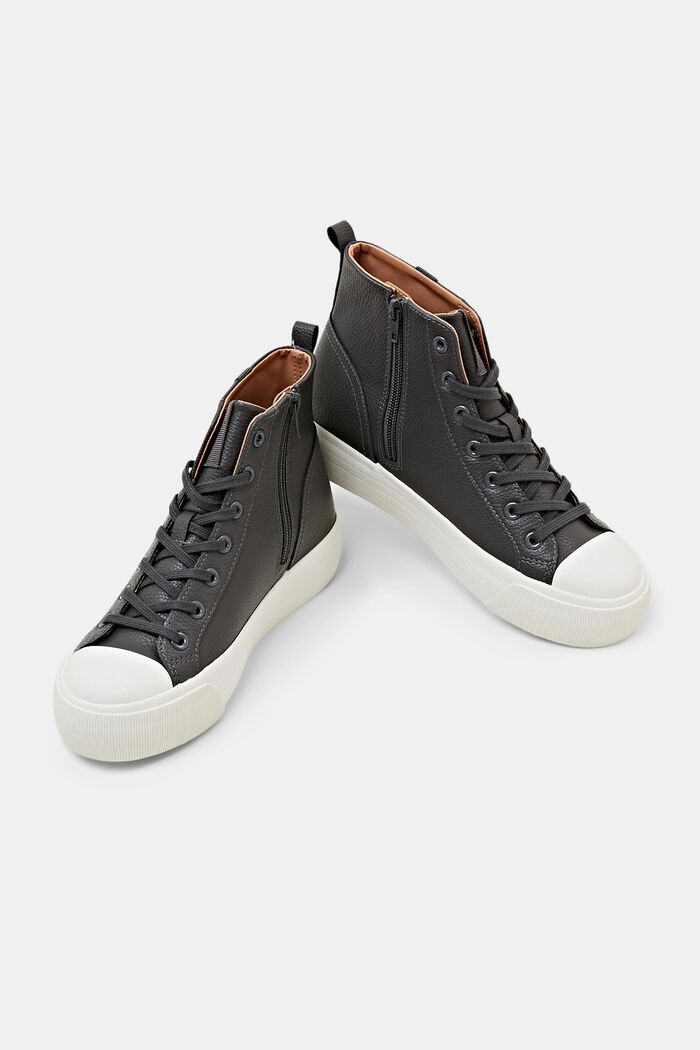 Sneakers con plateau in similpelle, DARK GREY, detail image number 6