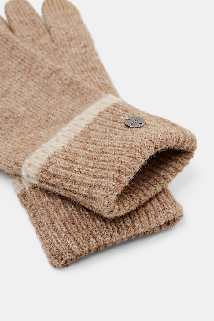 Guanti in maglia con lana, KHAKI BEIGE, detail image number 1