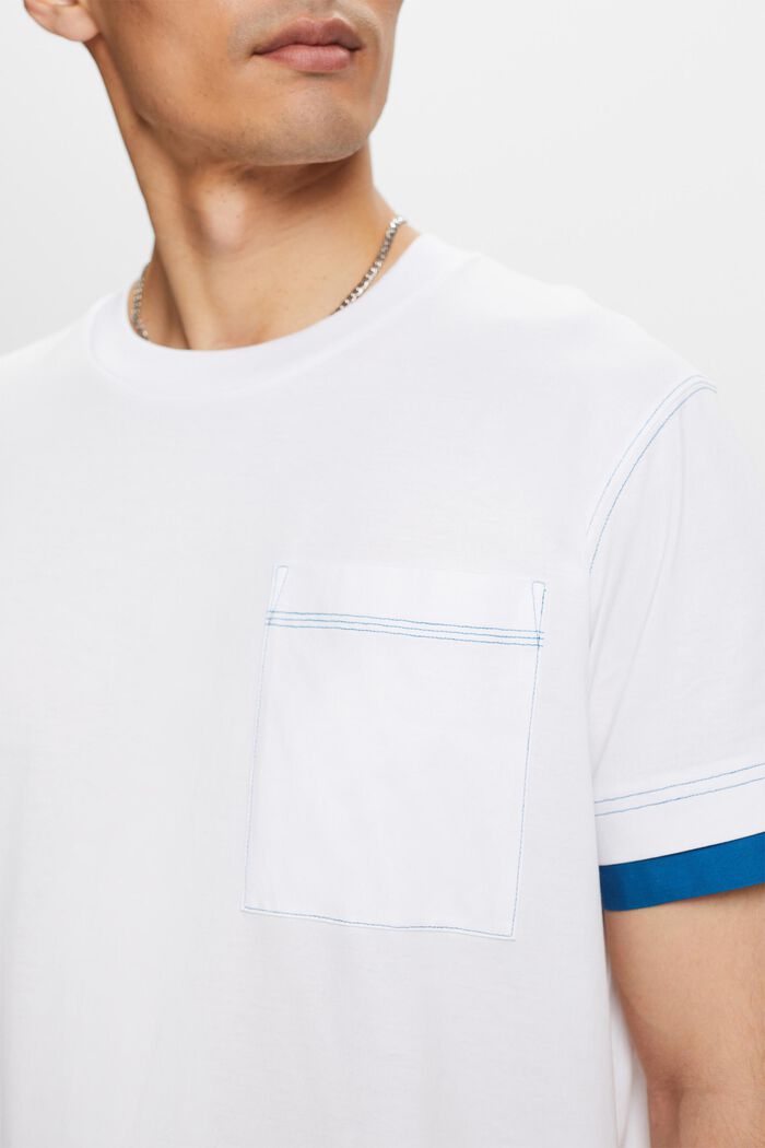 T-shirt girocollo dall’effetto a strati, 100% cotone, WHITE, detail image number 2