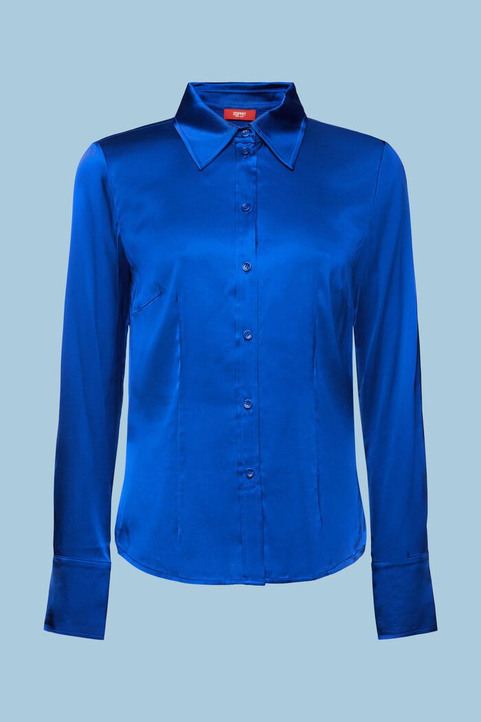 Blusa in raso a manica lunga, BRIGHT BLUE, detail image number 7