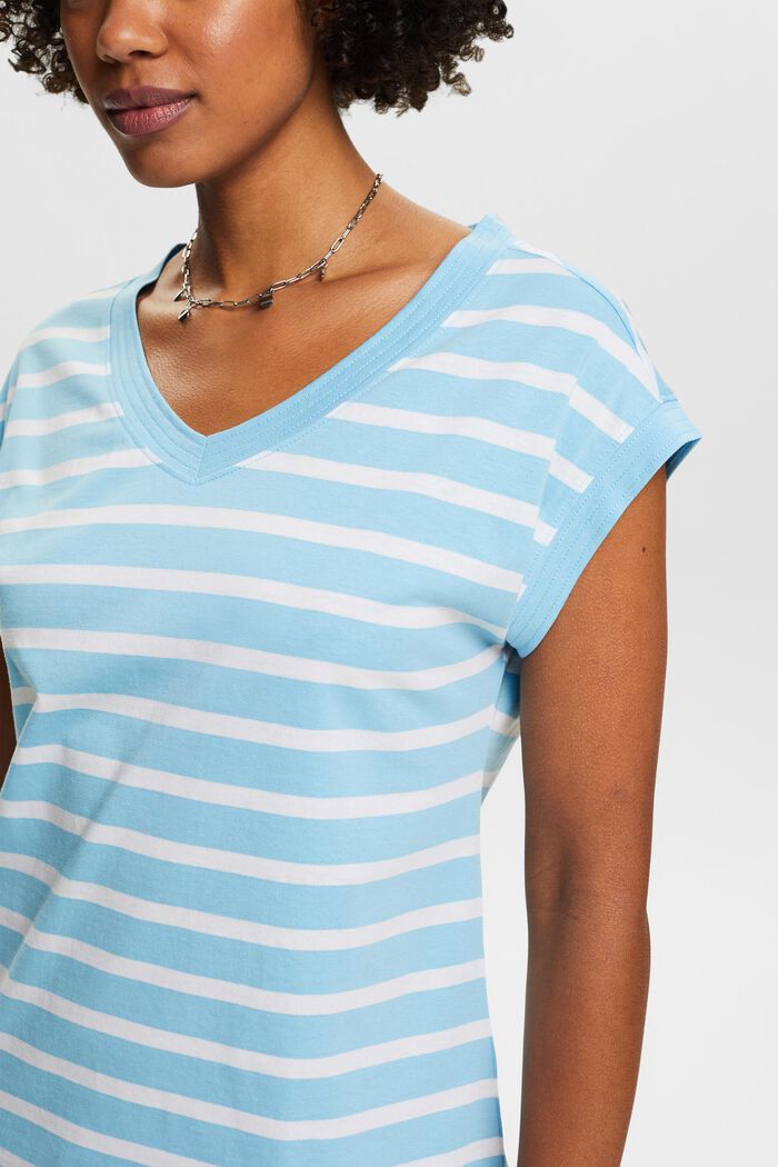 T-shirt a righe con scollo a V, LIGHT TURQUOISE, detail image number 3