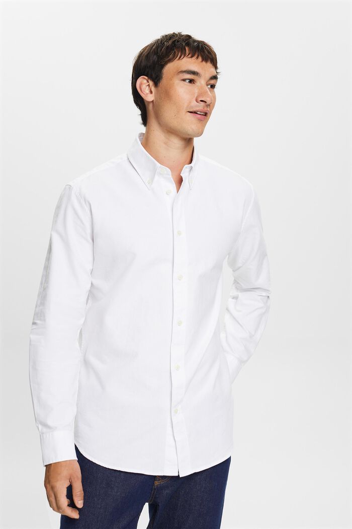 Camicia in popeline di cotone con colletto button down, WHITE, detail image number 1