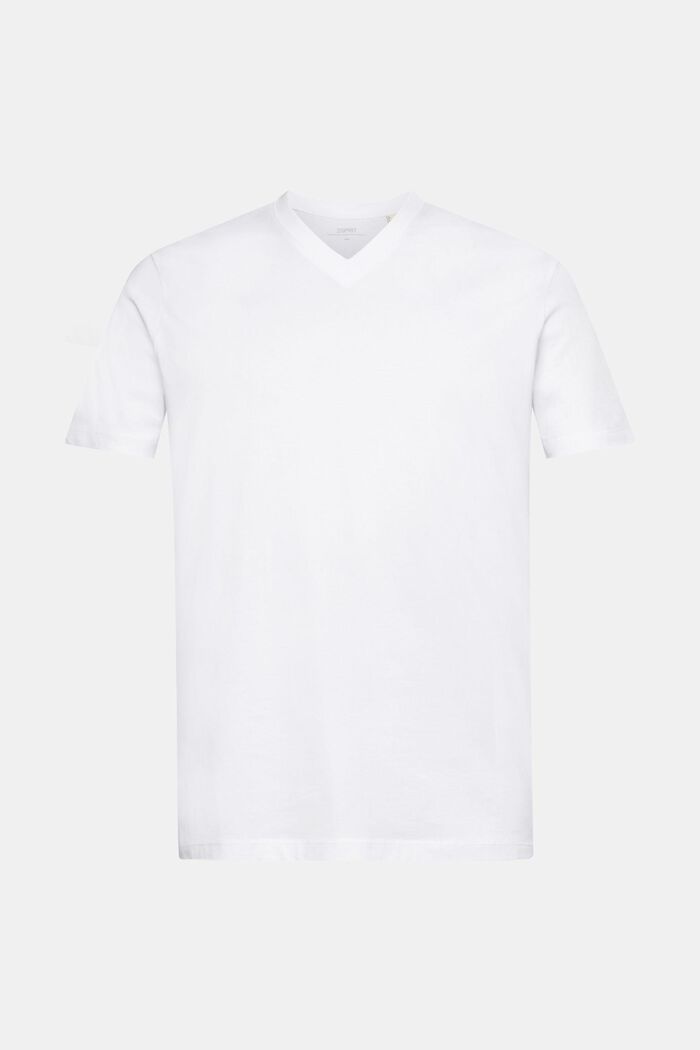 T-shirt slim fit in cotone con scollo a V, WHITE, detail image number 6