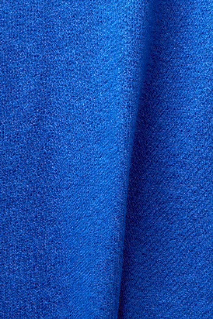 T-shirt con scollo a V in cotone e lino, BRIGHT BLUE, detail image number 4