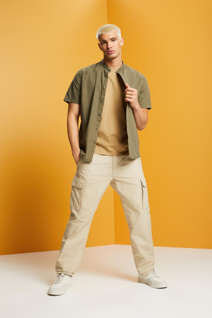 Camicia in cotone con colletto alto, KHAKI GREEN, detail image number 1