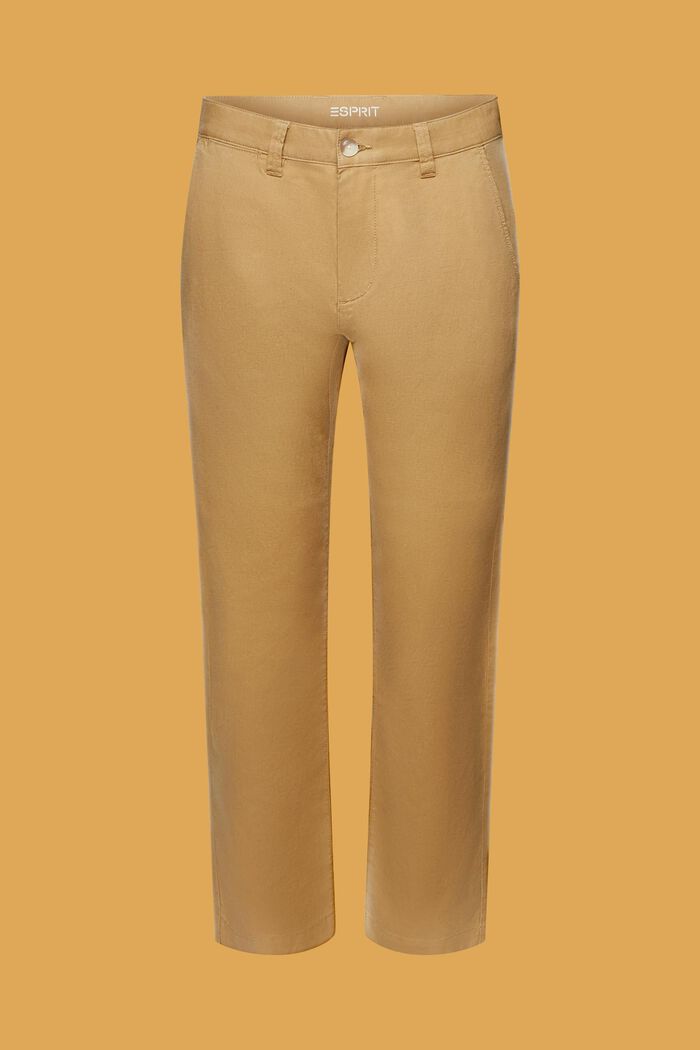 Pantaloni in misto cotone e lino, KHAKI BEIGE, detail image number 7