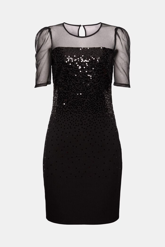 Abito in jersey con mesh e paillettes, BLACK, detail image number 7