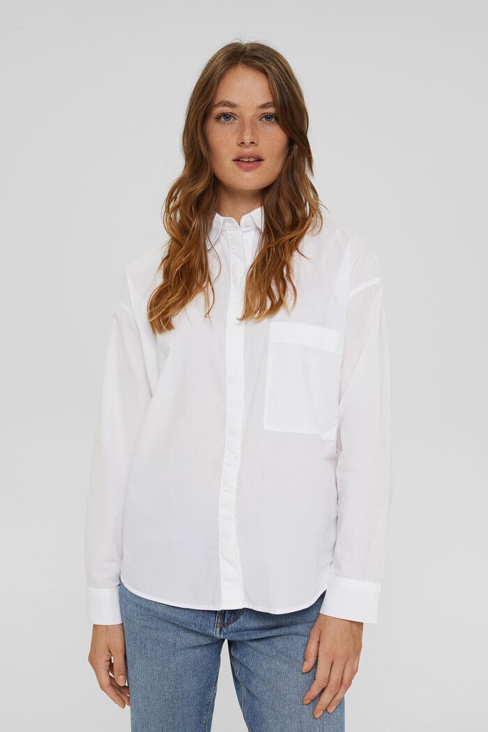 Blusa oversize in 100% cotone biologico, WHITE, detail image number 0