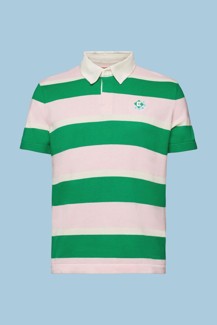 Maglietta polo in cotone con logo a righe, GREEN, detail image number 6
