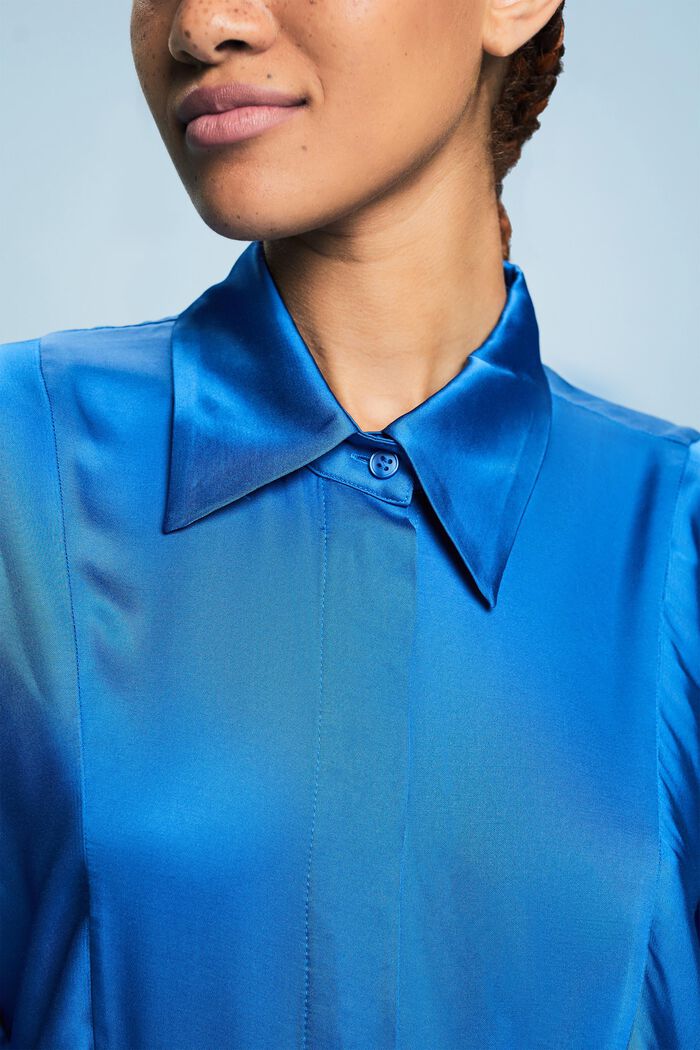 Blusa in raso con balza drappeggiata, BRIGHT BLUE, detail image number 1