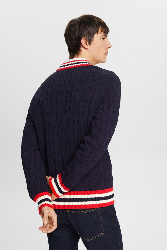 Pullover in maglia intrecciata con scollo a V, NAVY, detail image number 3