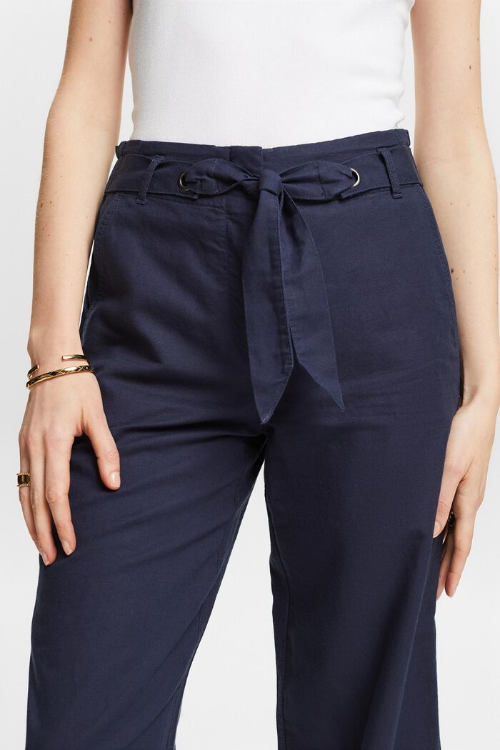 Pantaloni culotte cropped in lino e cotone, NAVY, detail image number 4