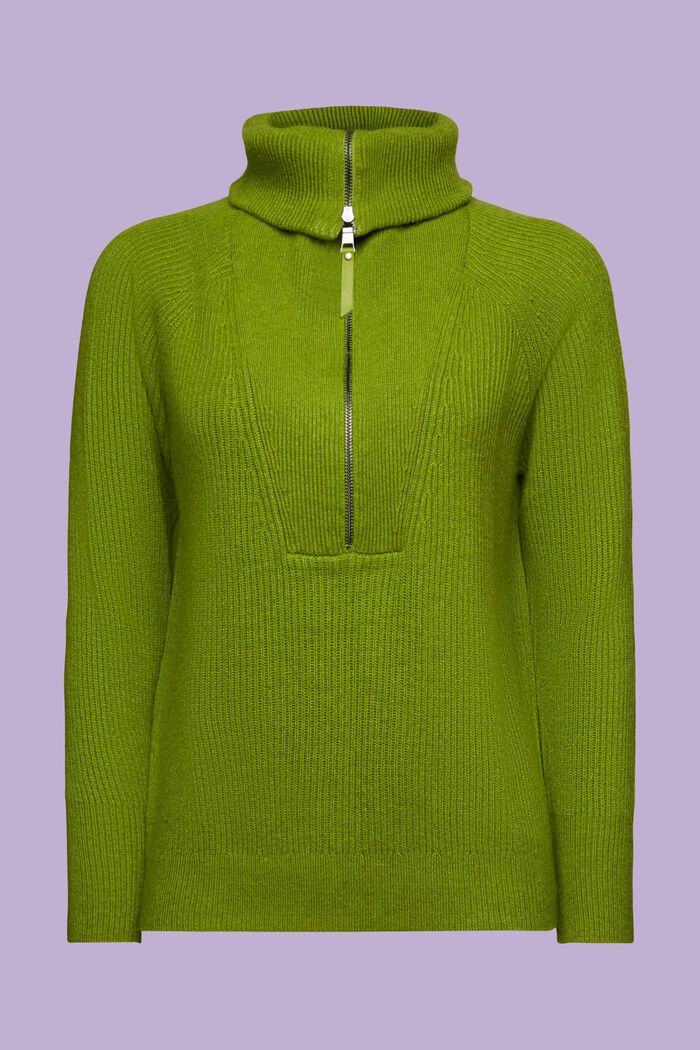 Pullover troyer in maglia a coste misto lana, LEAF GREEN, detail image number 5