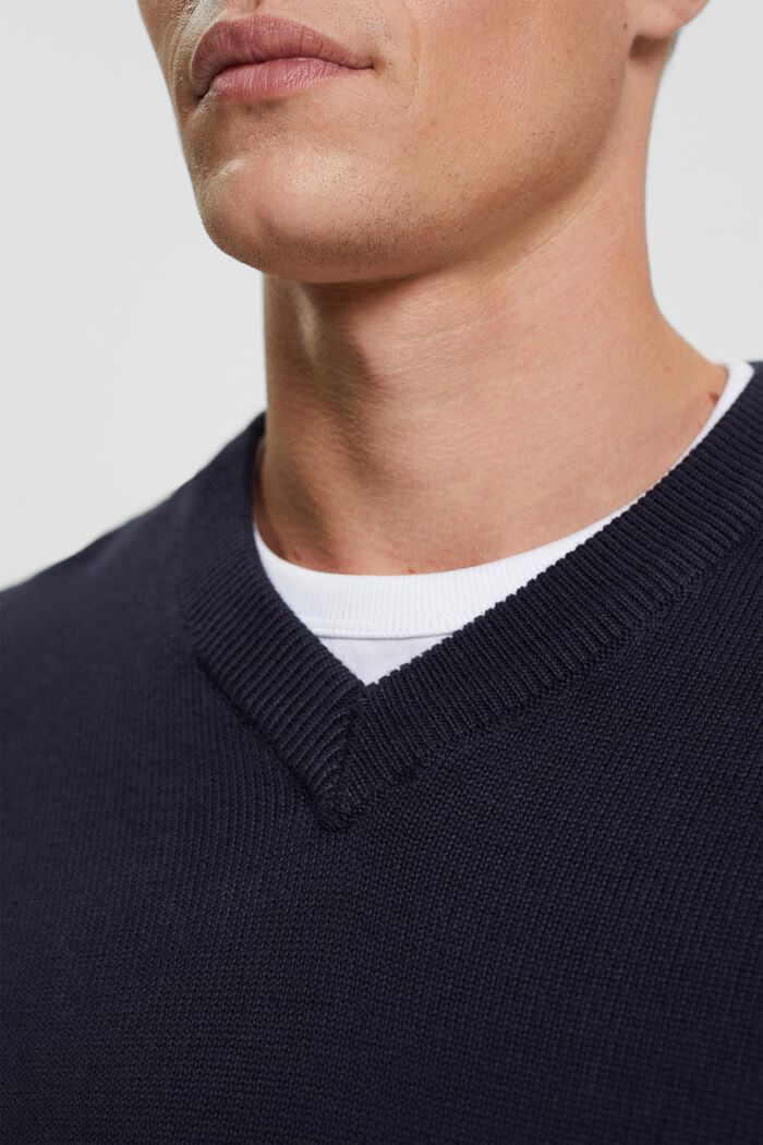 Pullover in maglia con scollo a V, NAVY, detail image number 0