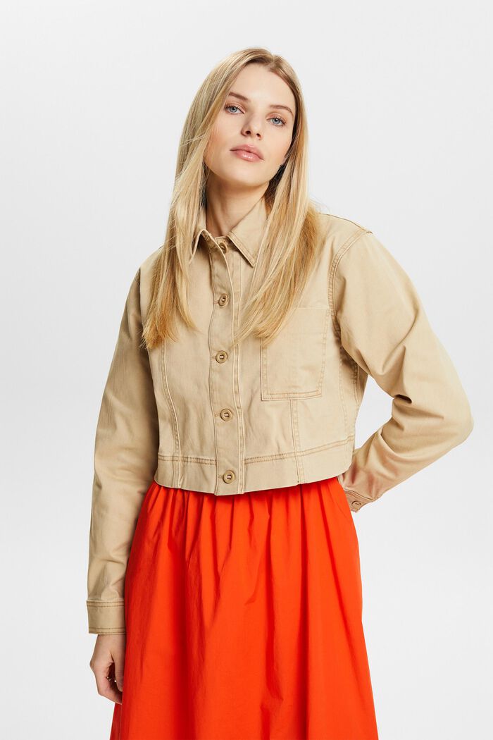 Giacca cropped in twill di cotone, BEIGE, detail image number 0
