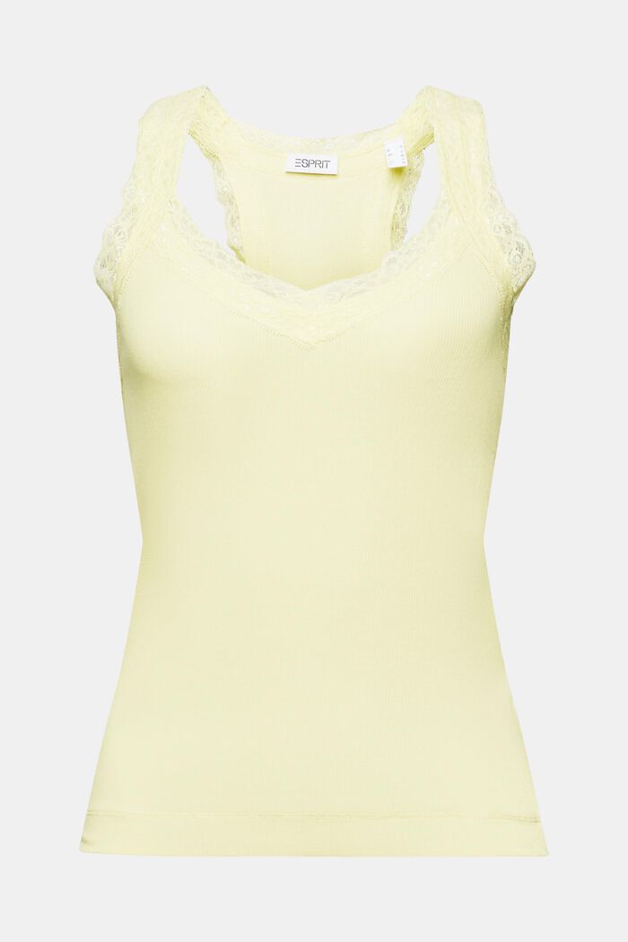 Top con pizzo in jersey di maglia a coste, LIME YELLOW, detail image number 6
