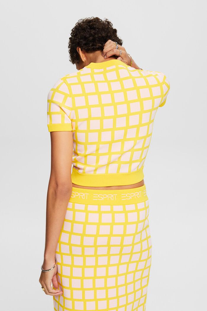 Pullover cropped in jacquard a maniche corte, YELLOW, detail image number 3