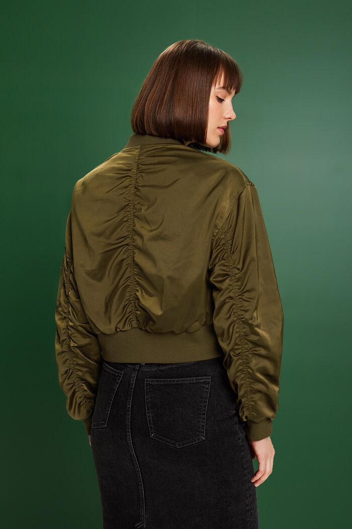 Giacca bomber cropped in raso, KHAKI GREEN, detail image number 2