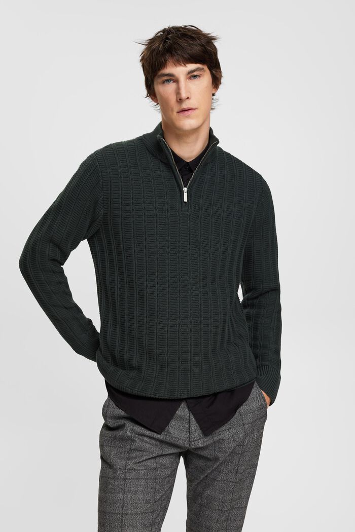 Pullover in maglia larga con zip di media lunghezza, DARK TEAL GREEN, detail image number 0