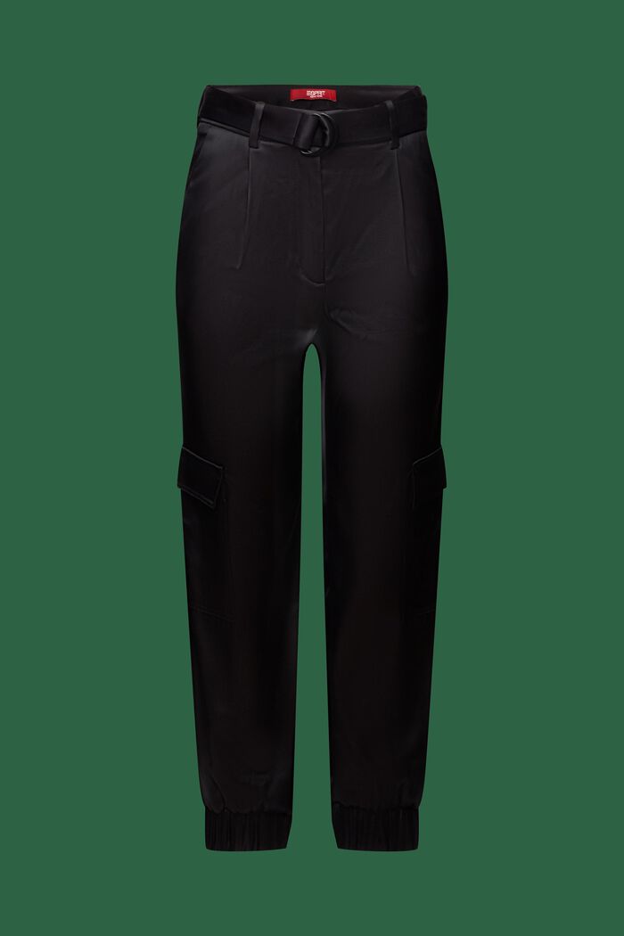 Pantaloni cargo in raso con cintura, BLACK, detail image number 6