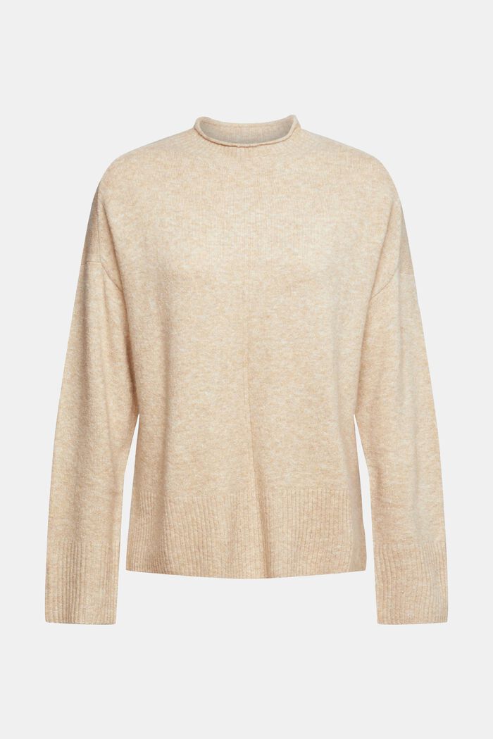 Con lana: pullover soffice con collo alto, SAND, detail image number 2