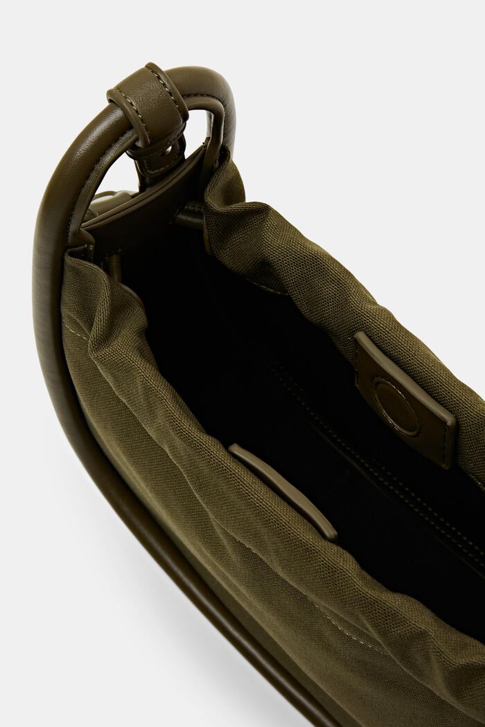 Borsa a tracolla con rifiniture in pelle vegana, OLIVE, detail image number 3