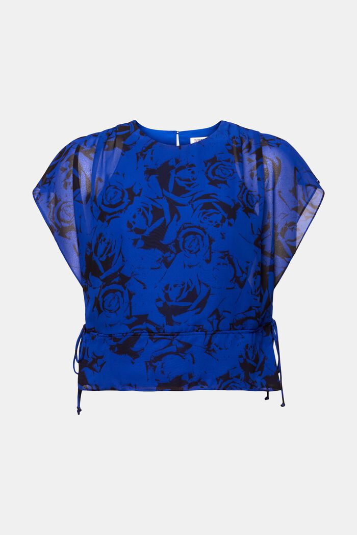 Blusa in chiffon con coulisse e stampa, BRIGHT BLUE, detail image number 6