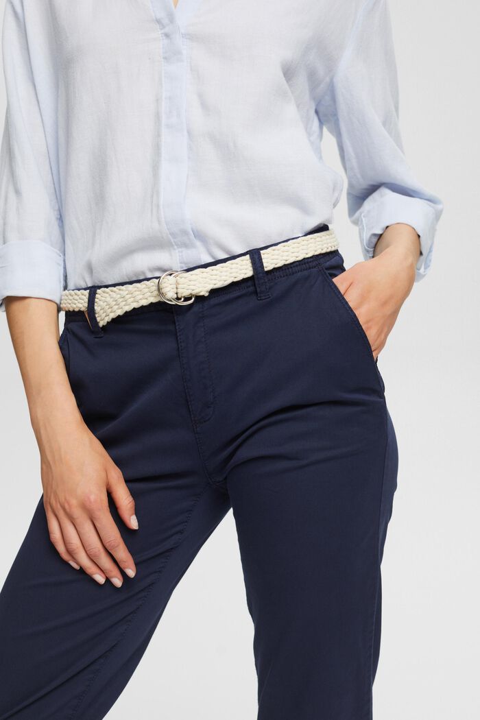 Pantaloni chino con cintura intrecciata, NAVY, detail image number 0