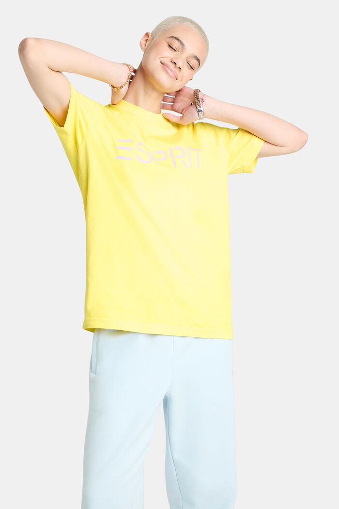 T-shirt unisex in jersey di cotone con logo, LIME YELLOW, detail image number 1
