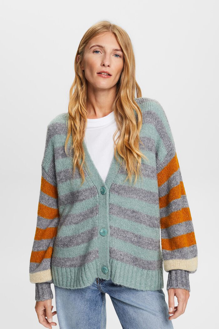 Cardigan in misto lana a righe, MEDIUM GREY, detail image number 1