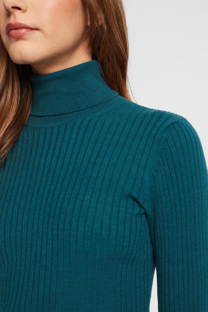 Pullover dolcevita in maglia a coste, TEAL GREEN, detail image number 2